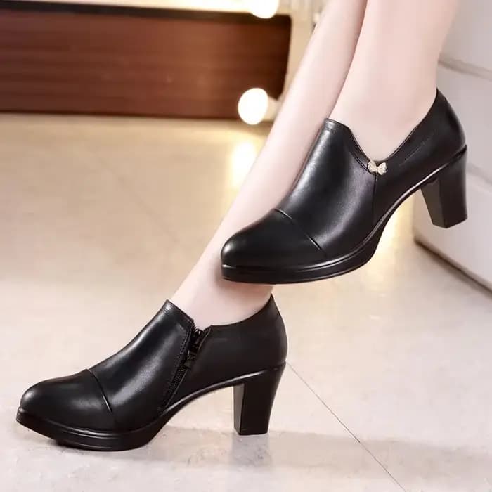 Escarpins à plateforme à talons carrés pour femme, taille 32-43, en cuir fendu noir, collection auto