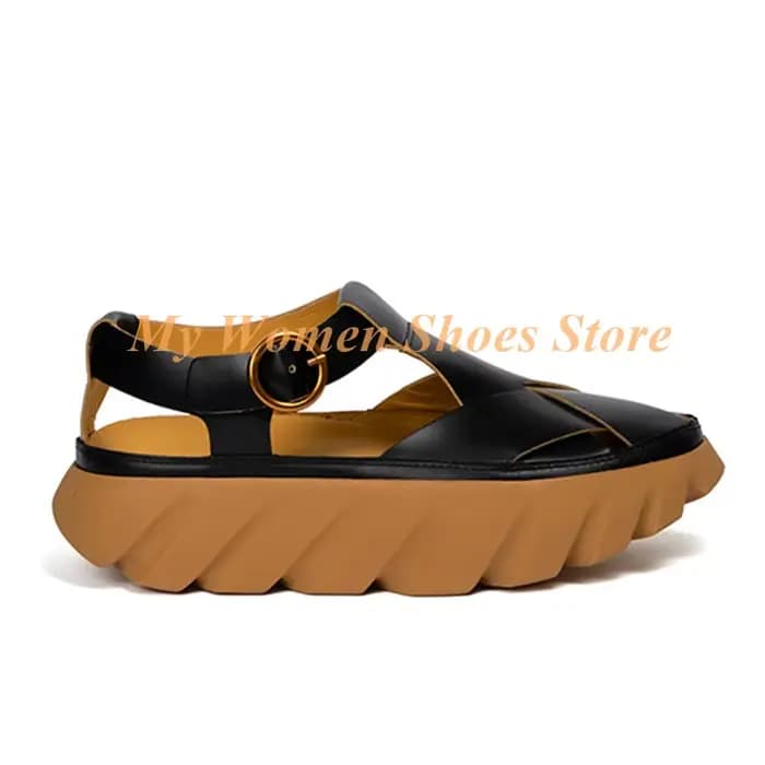 Sandales à talon compensé et découpes, à lanières en T, pour femme, printemps-été, avec boucle et bo