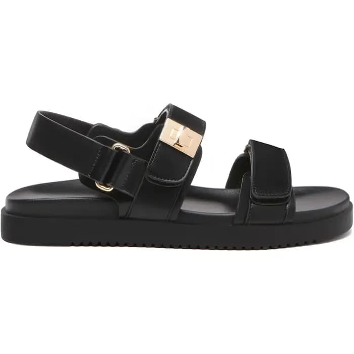 Sandales Plates Confortables et Réglables à Double Sangle pour Femme, Chaussures en Cuir à Enfiler