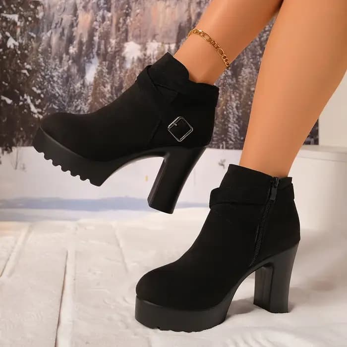 Hiver bout rond daim confortable talons hauts anti-dérapant bottes décontractées à la mode nouveau S
