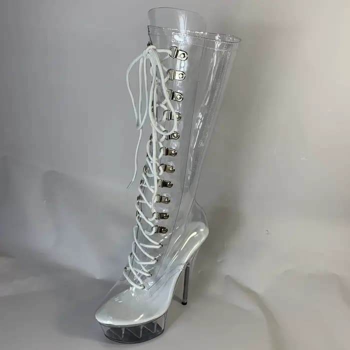 Chaussures à Talons Hauts Transparents pour Femme, Bottes Hautes Sexy, Très Populaire, 15 cm, 6 Pouc