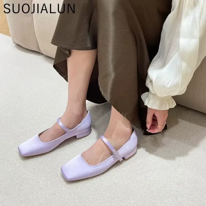 SUOJIALUN-Chaussures plates d'été pour femmes, mocassins ronds, peu profonds et doux, ballerine, ten