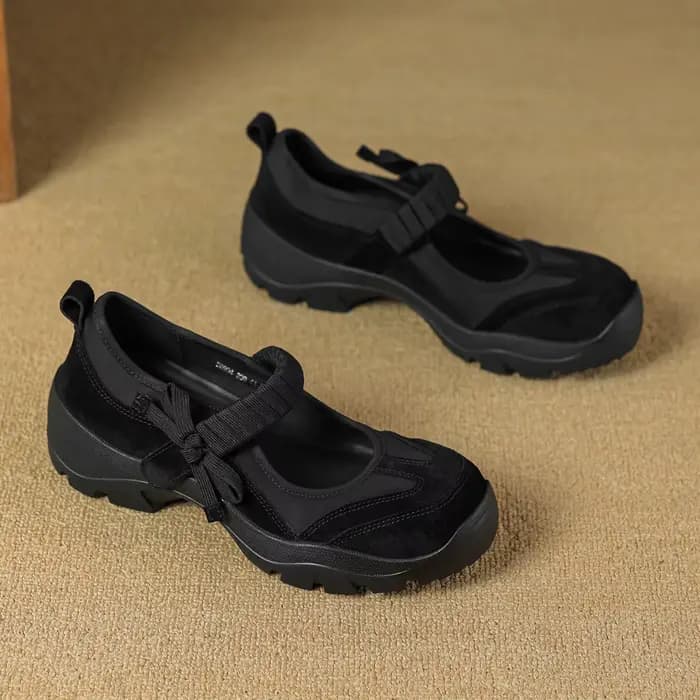 Chaussures Mary Jane à talon épais et surélevé en cuir décontractées pour femme, talon moyen, bout r