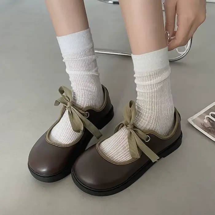 Chaussures Mary Jane à bout rond pour femmes, chaussures rétro à lacets avec nœud, plates, confortab