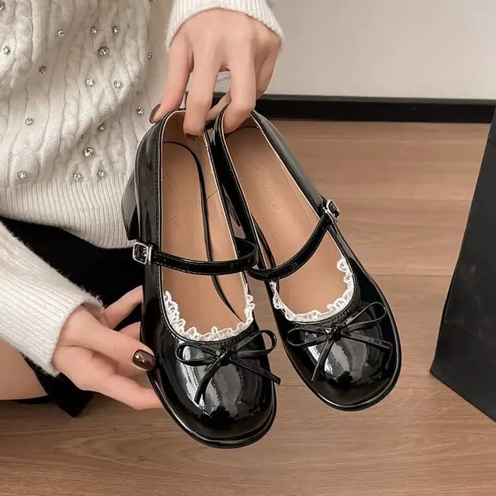 Chaussures Mary Jane rétro à talon épais et nœud papillon en dentelle pour femme, nouveau style prin
