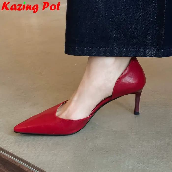 Krazing Pot 2025 en cuir véritable bout pointu talons hauts peu profond sans lacet bureau dame conci