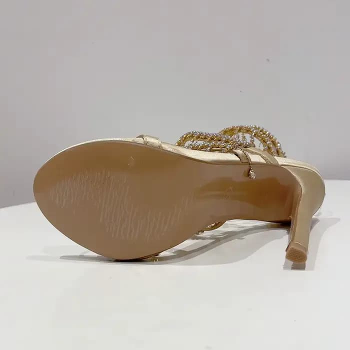 Eilyken doré cristal strass femmes sandales mode chaîne perle discothèque talon aiguille sangle enve
