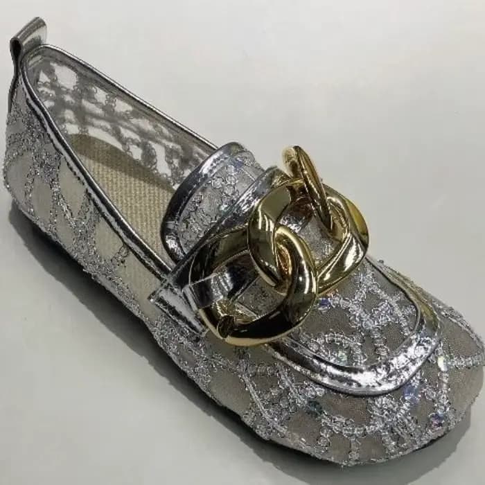 Chaussures plates d'été en maille à paillettes et bout rond pour femmes, chaussures plates à la mode
