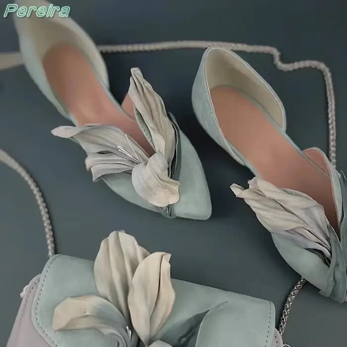 Blossom-Escarpins pointus à talon carré pour femmes, fleur de lys, bleu, vert, violet, pétales, chau