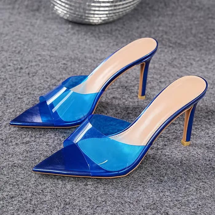 Sandales d'été à talons hauts pour femmes, transparentes, à bout pointu, style mules, chaussures ten