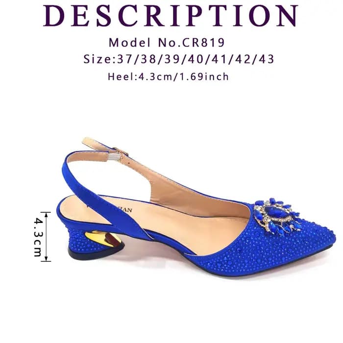 Venus Chan-Sandales Bleu Royal pour Femme, Escarpins de Luxe, Talons Temporels, Design Strass, Ensem
