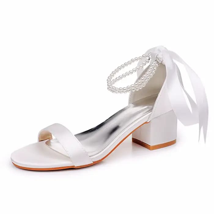 Sandales à talon carré de 5 cm en soie avec bride à boucle, bout ouvert, classiques et sexy, pour fe