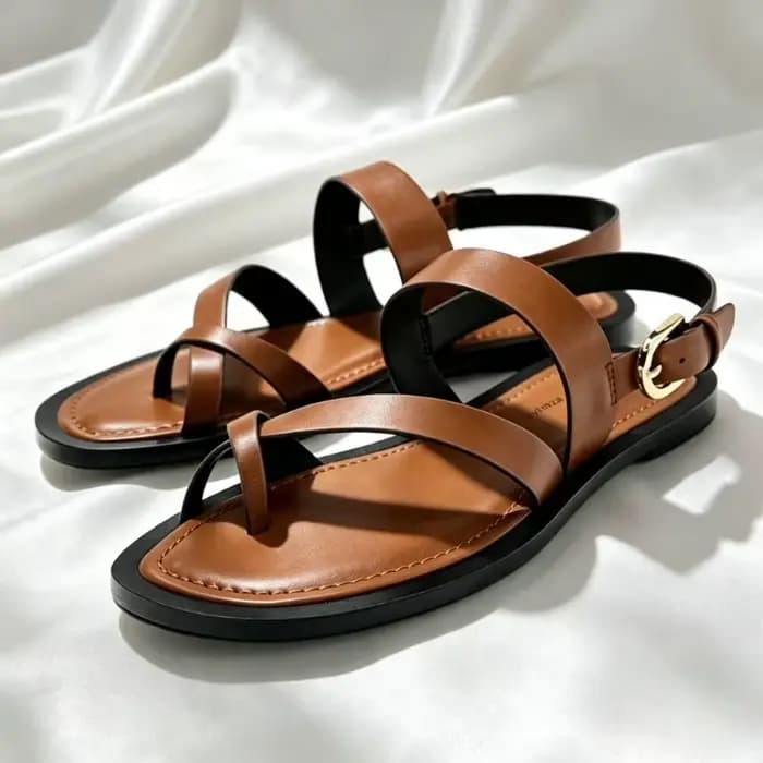 Sandales plates rétro marron croisées pour femmes, sandales de gladiateur Design avec boucle à la ch