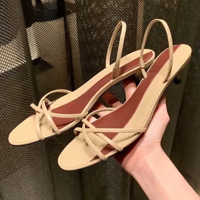 Escarpins à talons chaton à bretelles croisées pour femmes, escarpins en cuir souple à bout ouvert, 