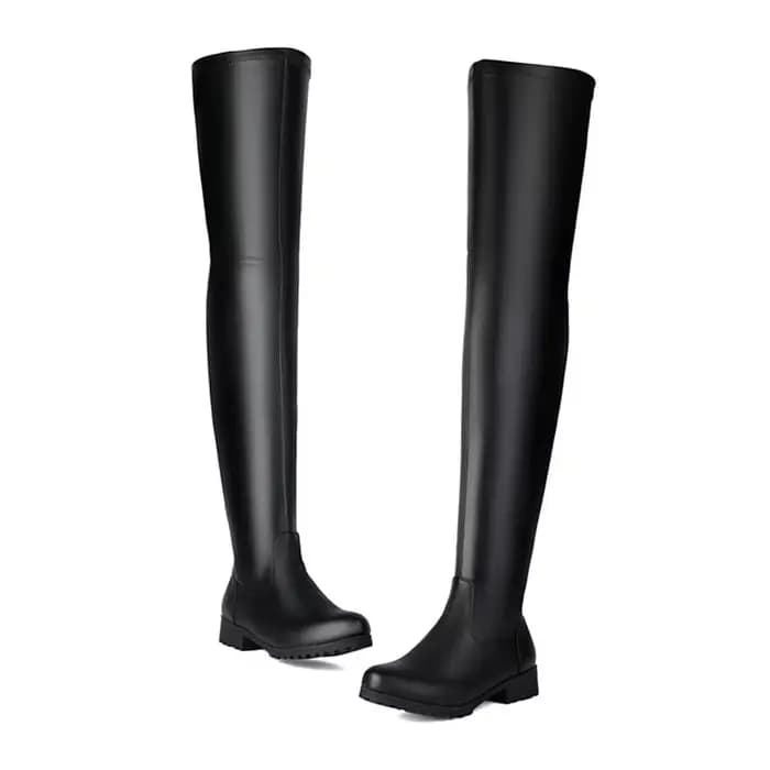SIMLOVEYO nouveau hiver automne sur les bottes au genou 3.5 cm talon carré fermeture éclair bout ron