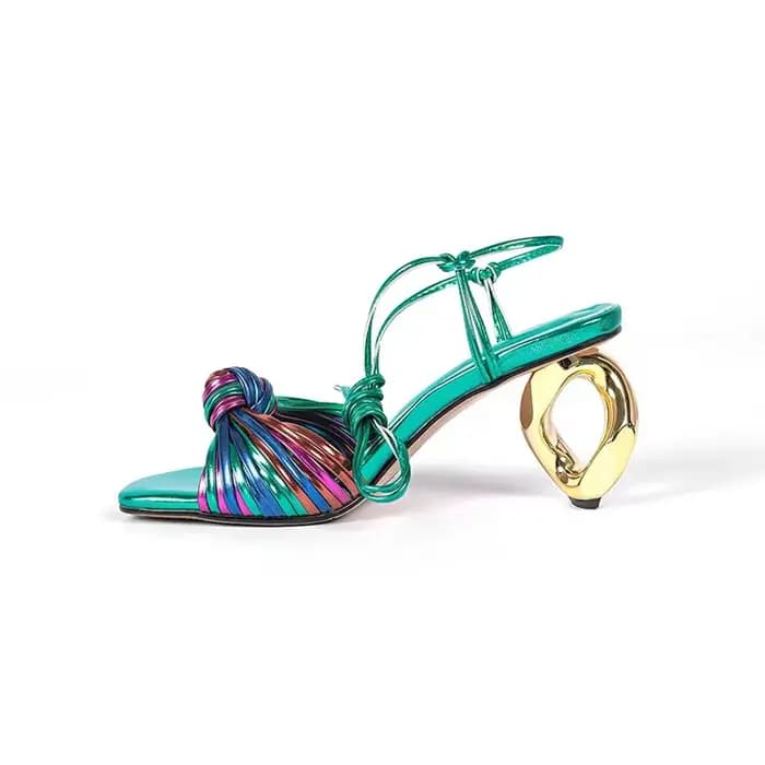 Sandales Tressées Colorées à Talon en Forme de 7cm pour Femme, Chaussures de Banquet Sexy, Boutonnée