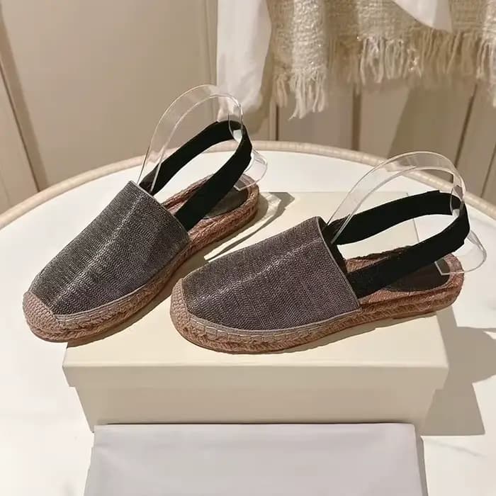 Bout fermé rétro fond épais sandales femmes bout rond chaîne perle décor sangle arrière Sandalias pr