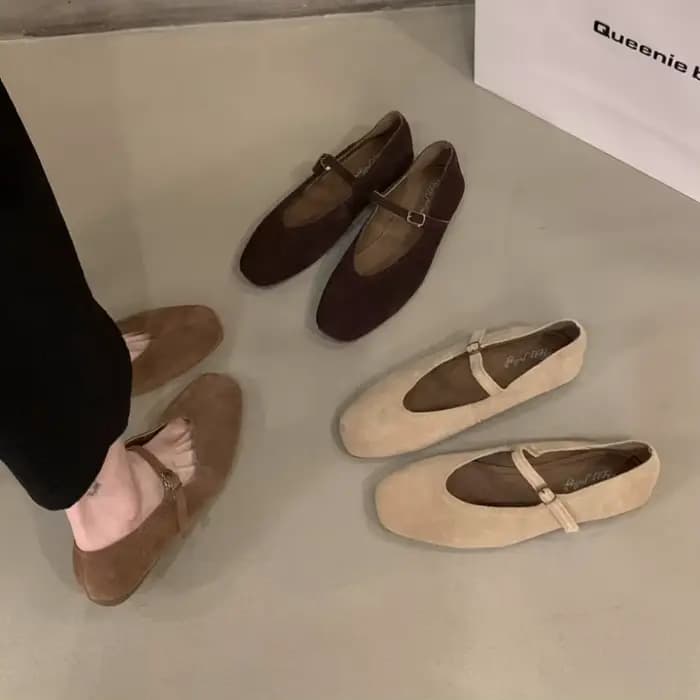 Chaussures de Ballet plates en cuir pour femmes, peu profondes, bout rond, ballerine, mocassins soup