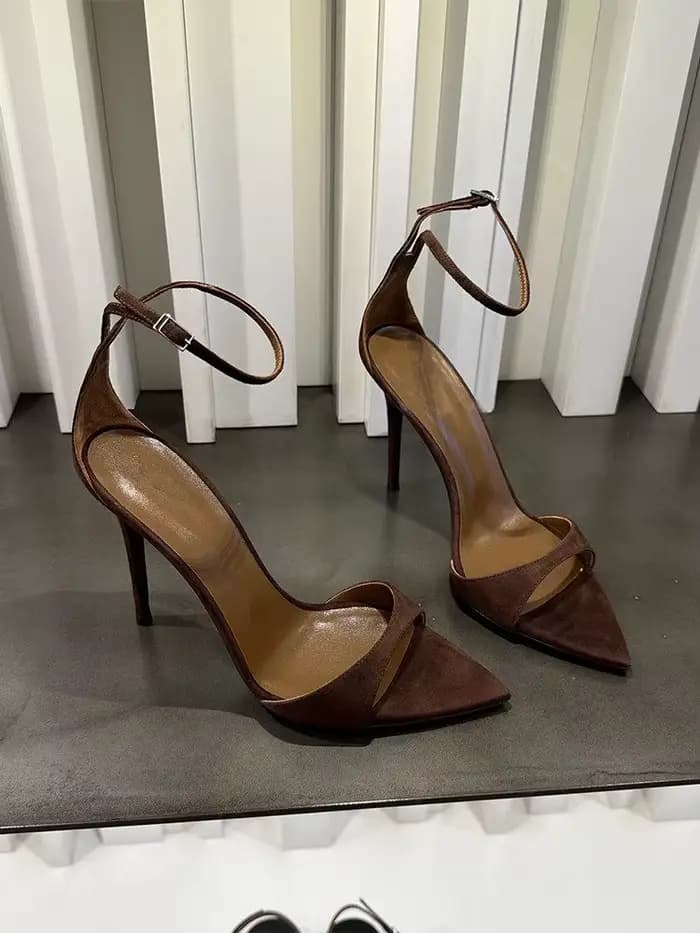 Sandales à talons hauts à bout pointu et talon fin, nouvelle collection 2026, marron, à bout ouvert,