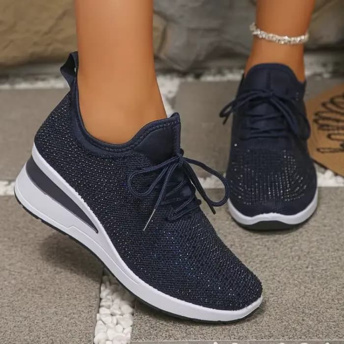 Baskets compensées pour femmes à enfiler ou à lacets, décontractées, bout rond, texture tricotée, dé