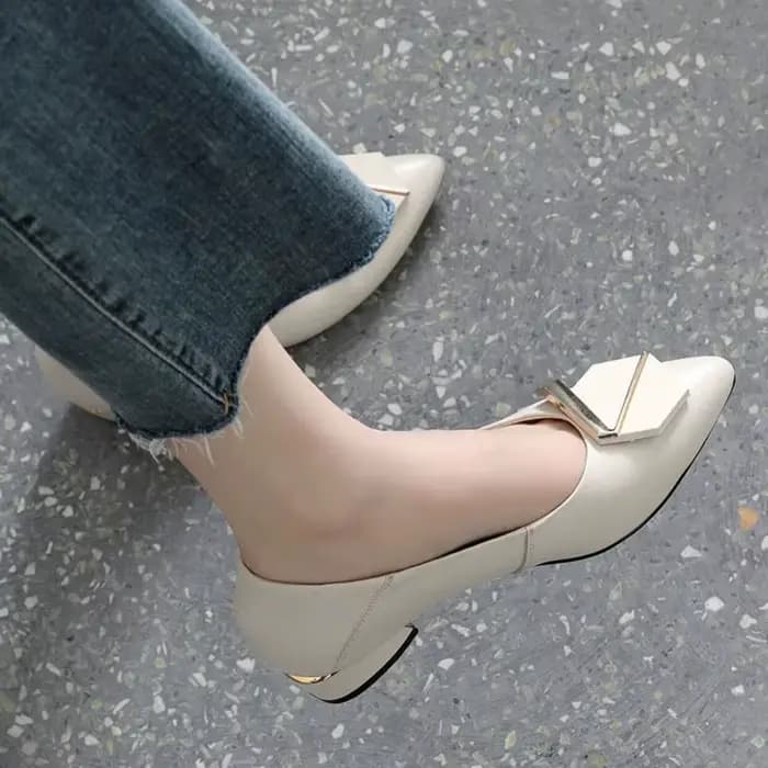 Mocassins à talons épais pour femmes, escarpins, chaussures de bureau, talons de nuit, blanc, haute 
