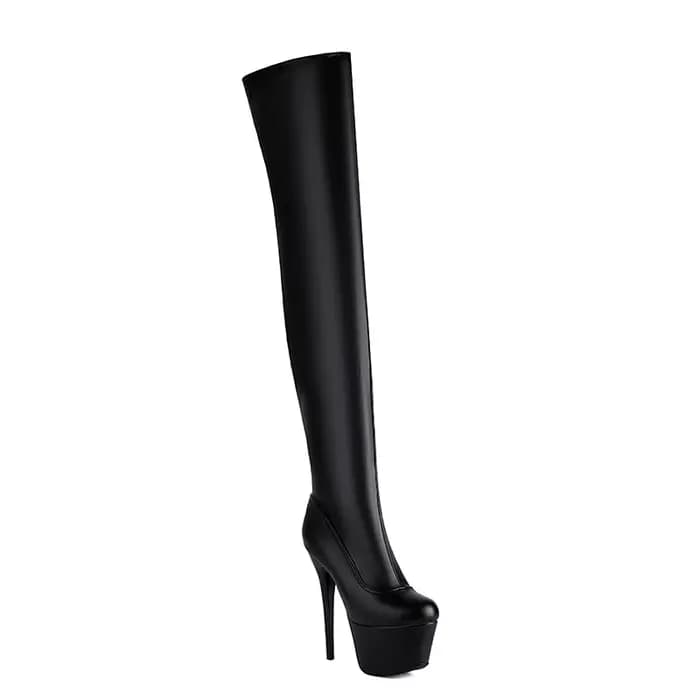 Sgesvier grande taille bout rond Super haut talon mince Sexy sur le genou bottes hautes plate-forme 