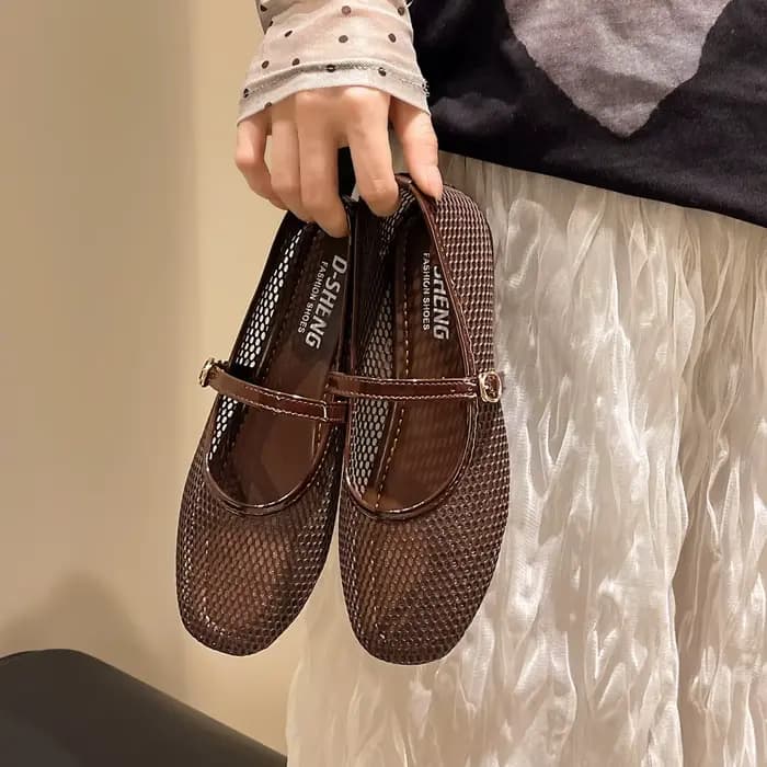 Femmes maille ballerines résille ballerines boucle sangle sans lacet ballerine chaussures bout rond chaussures de Ballet pour les voyages en plein air