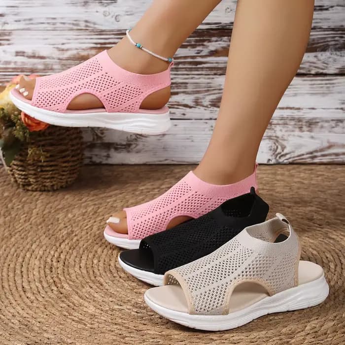 Sandales pour femmes, chaussures respirantes en tricot à bout ouvert