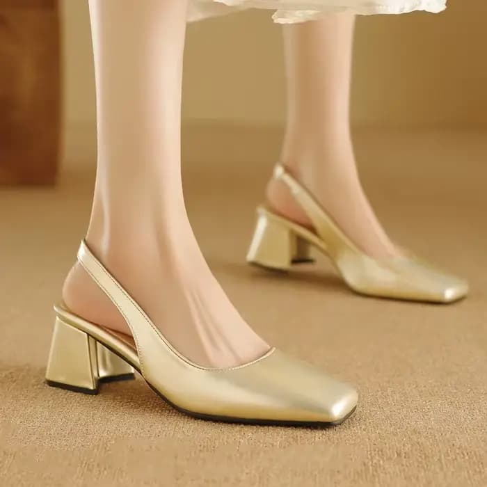 Escarpins Slingback en cuir verni vert vif | Chaussures élégantes à talons épais et bout carré