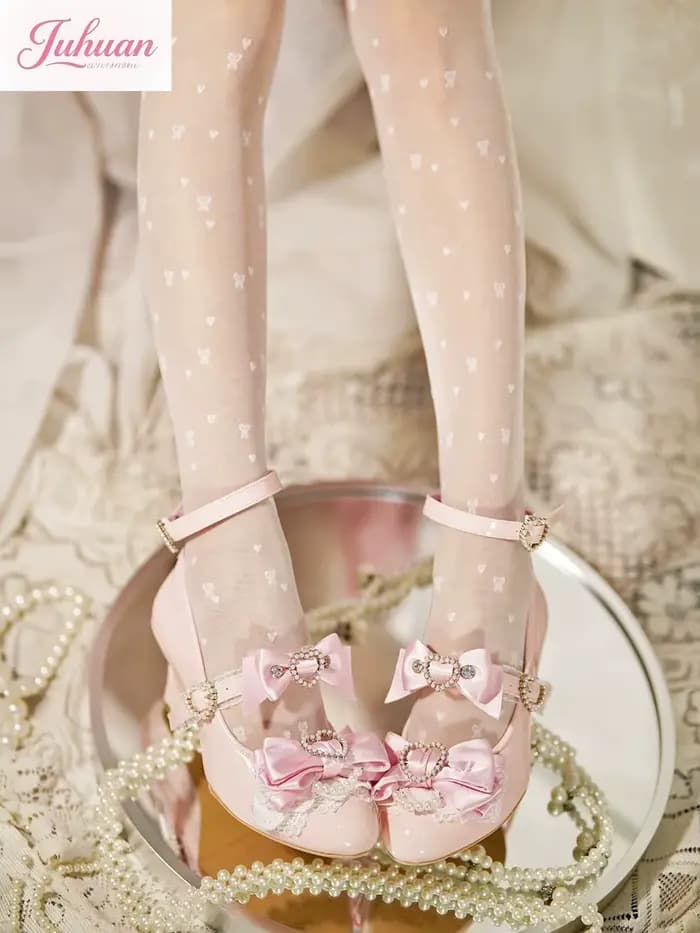 Sandales à talons d'amour avec nœud rose japonais