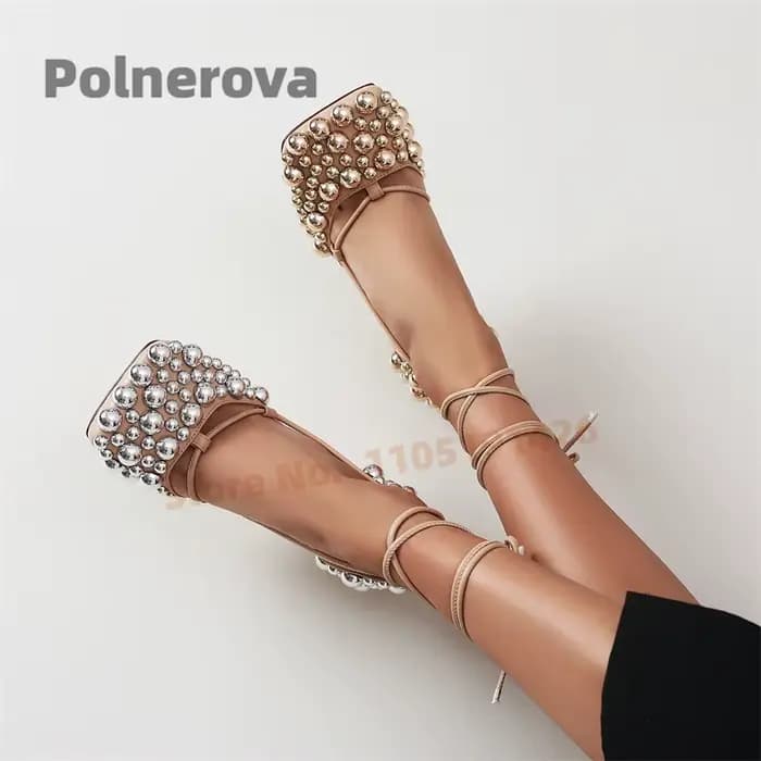 Sandales à talons hauts pour femmes en cuir argenté et doré