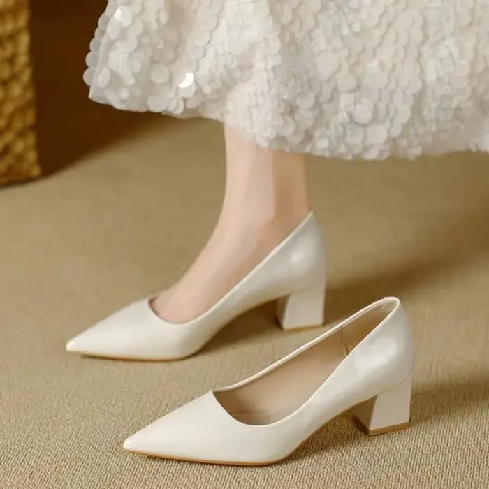 Chaussures en cuir verni à talons carrés pour femmes, escarpins de travail à bout pointu