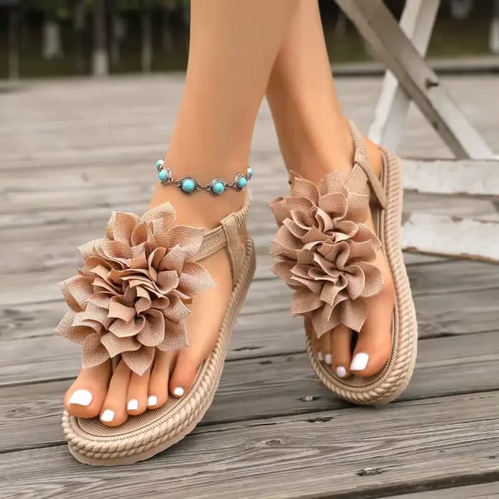 Nouvelles sandales femme à semelle souple et bride arrière, modèle 2026, avec décor floral, bout rond, à clipser, plates, confortables et légères