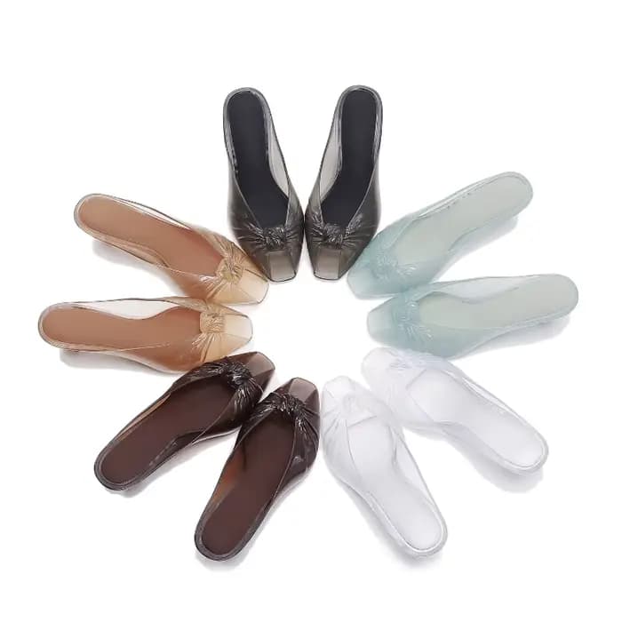 Sandales à talons bas élégantes de style français pour femme, chaussures en gelée scintillantes, mules à bout ouvert pour les voyages à la plage et les événements estivaux