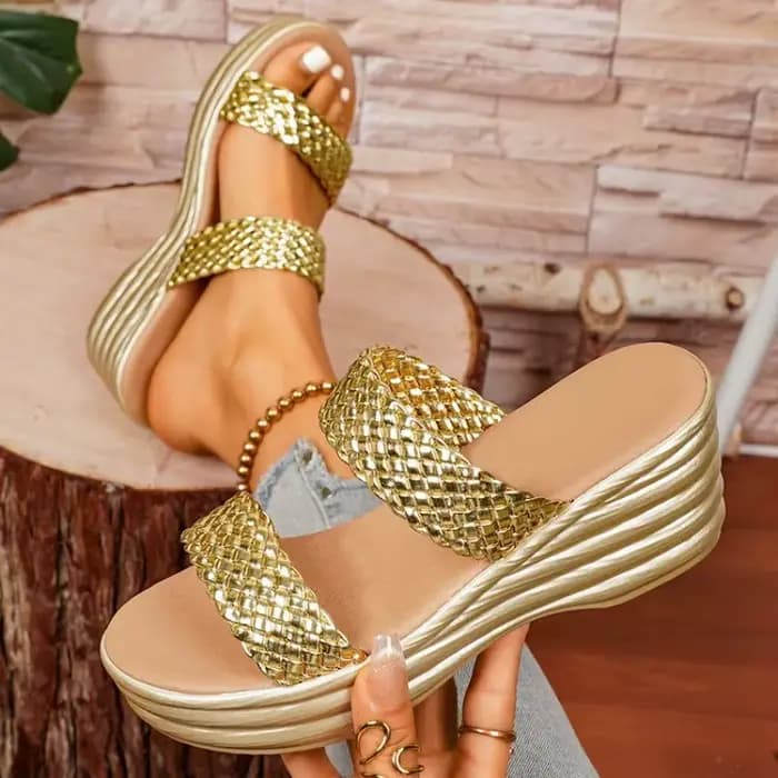 Sandales compensées pour femmes, à plateforme, à enfiler, à bout ouvert, avec lanières tressées, chaussures décontractées pour les vacances d'été, la marche quotidienne et les activités de plein air