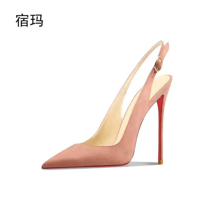 Nouvelles sandales à talons hauts en daim nu avec talons pointus, fins et bouche peu profonde pour l'été. Chaussure simple de style un pied