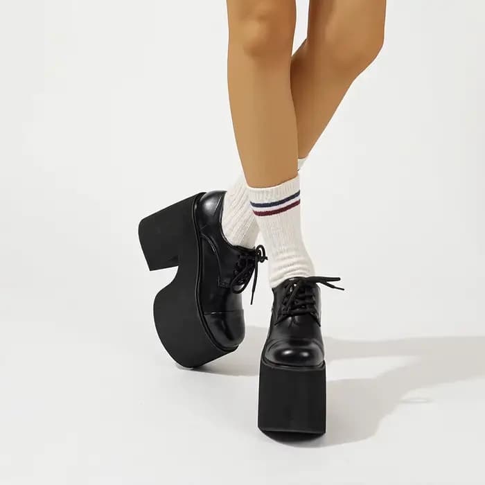 Gdgydh femmes escarpins à talons épais à lacets élégant Oxford plate-forme pompes
