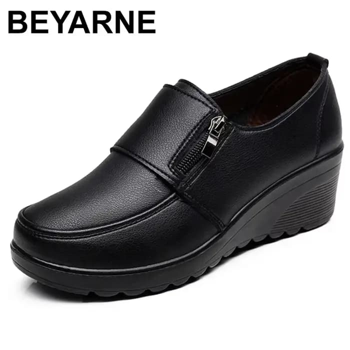 BEYARNE printemps automne femmes mode pompes chaussures femme en cuir véritable coin unique
