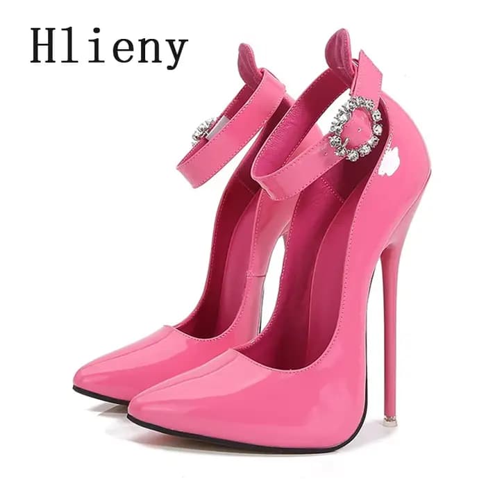 Hlieny Super talons hauts 16 cm femmes pompes talon aiguilles bout pointu dames cheville cristal boucle sangle sandales discothèque chaussures