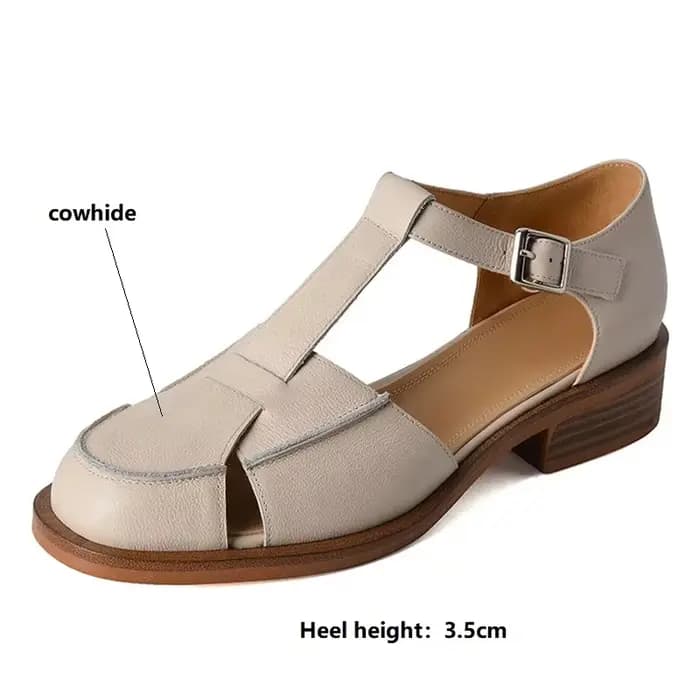 Sandales d'Été Rondes en Cuir de Vache pour Femme