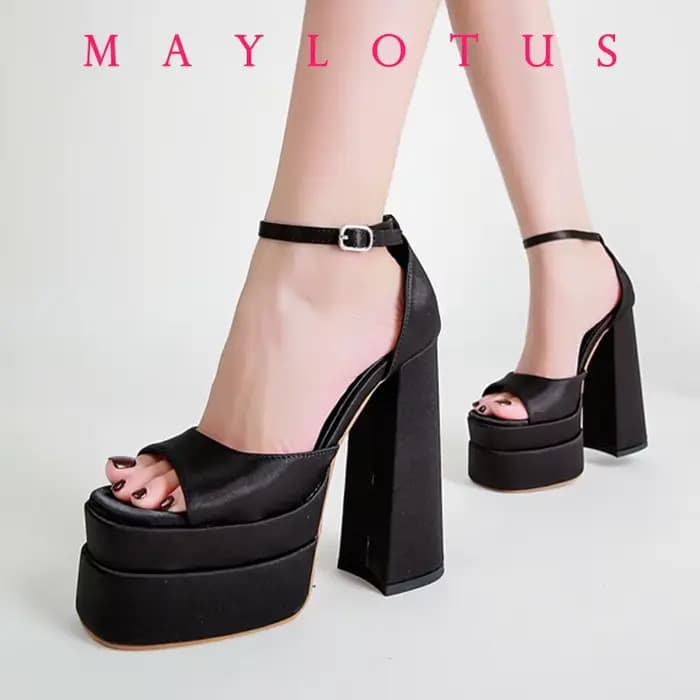 2026 Stain Pump Femmes Mode européenne et américaine Stiletto Plate-forme imperméable en cuir Peep-toe Tête ronde Boucle Sandales