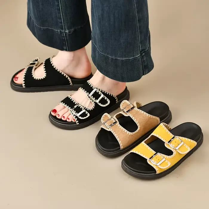 Sandales plates en daim pour femmes