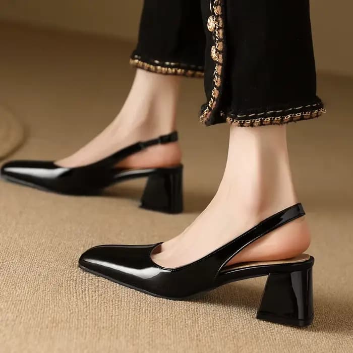 Sandales Slingback femmes chaussures d'été élégant rose noir nu talons moyens pompes bout fermé bureau fête chaussure femme grande taille 45