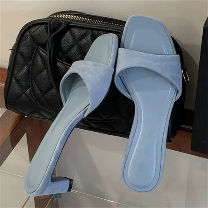Aneikeh – Mules élégantes en daim bleu à talon carré pour femme