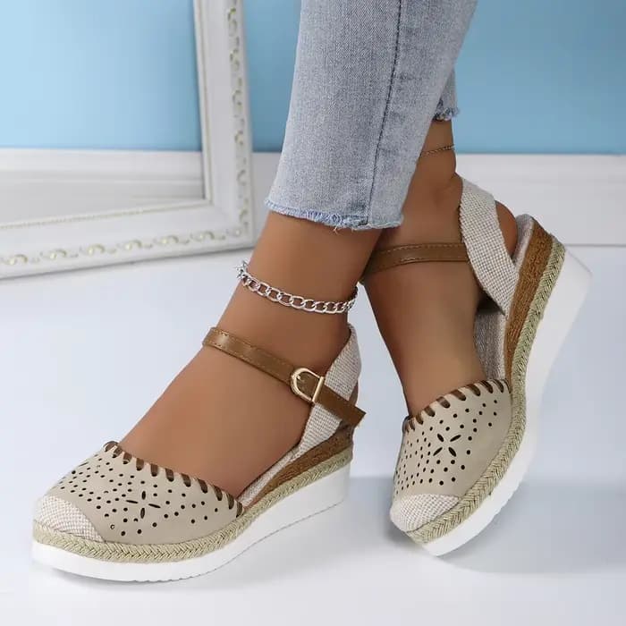 Femmes bout fermé sandales à talons compensés mode Espadrilles plate-forme