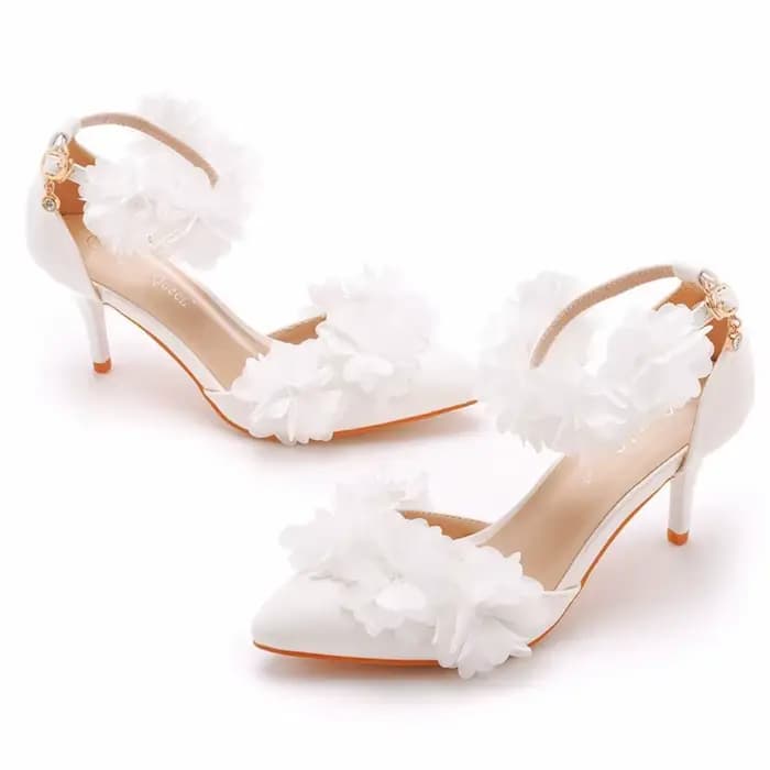 Sandales pointues à talons hauts et fleurs blanches pour femmes