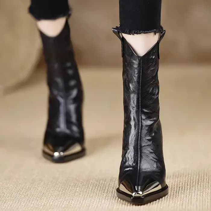 Bottines à bout carré en métal pour femmes