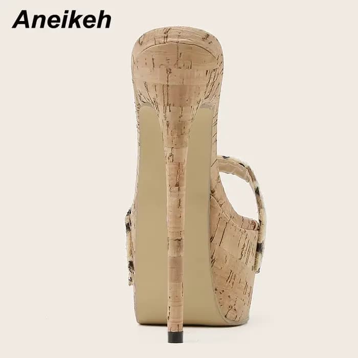 Aneikeh Sexy léopard plate-forme sandales talons hauts 2025 pantoufles d'été Mules dames mode Peep orteil sans lacet Club chaussures curseurs