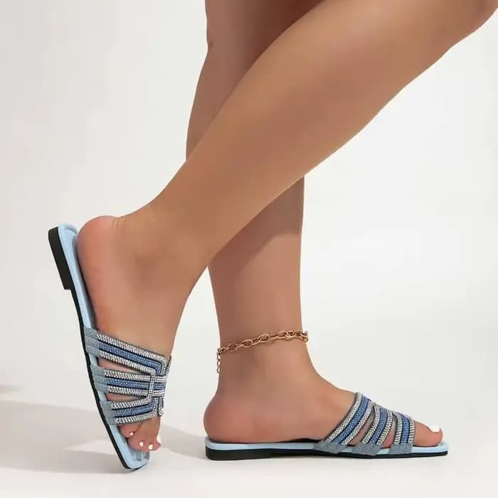 Sandales plates à strass pour femmes