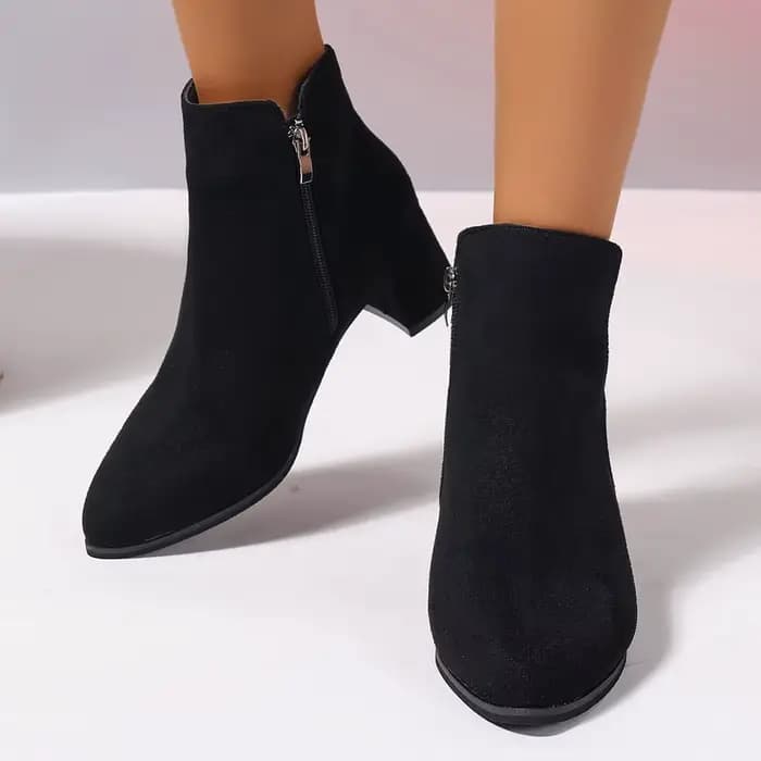 Nouveau Bottines simples bottes à talons carrés fermetures éclair latérales pointues daim talon haut mode